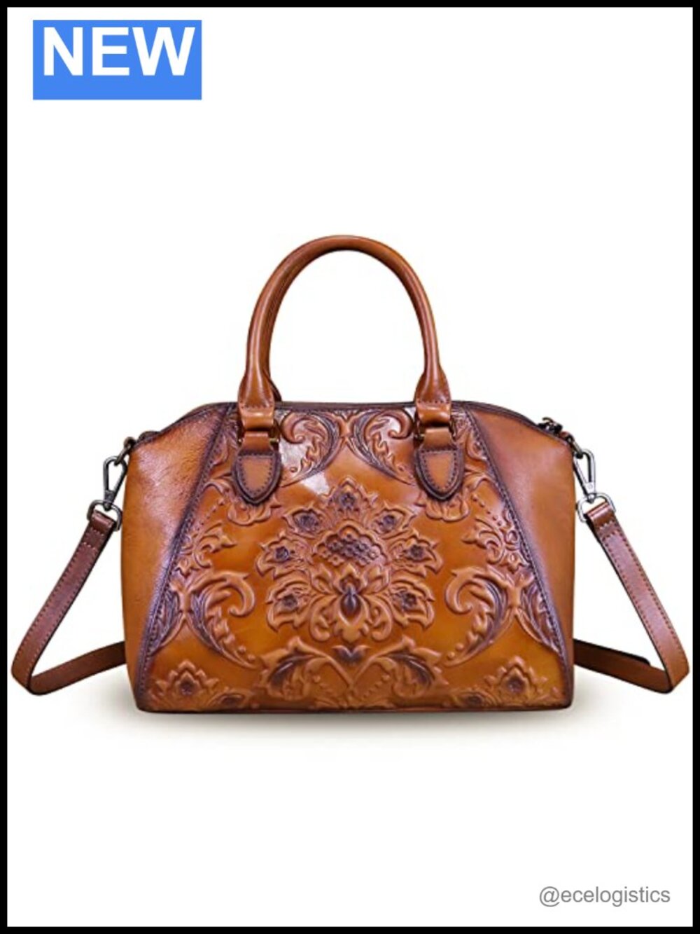 Genuine Leather Vintage Embossed Hobo Satchel Crossbody Handbag